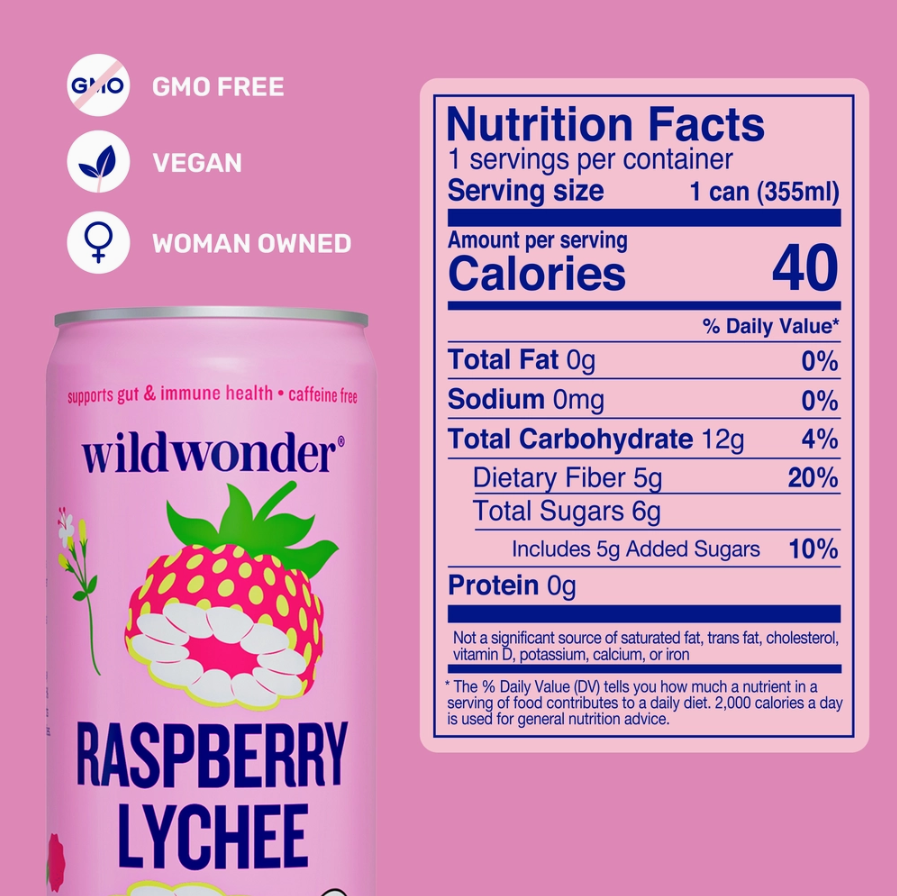 wildwonder Raspberry Lychee Sparkling Juice Prebiotic + Probiotic Drink